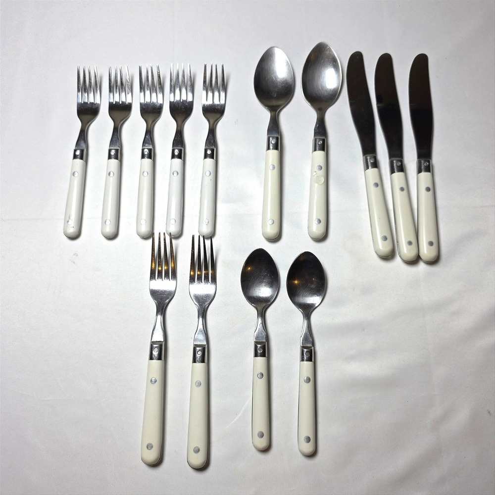 WF Mardi Gras Flatware Set 14pc Stainless Steel Cream Riveted Handle Bistro